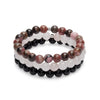 Dreifaches Armband "Trust in Love" aus Rosenquarz, Rhodonit und Onyx